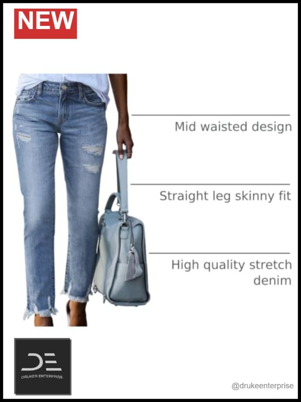 High Waisted Tummy Control Straight Ankle Ripped Jeans Stretchy Distressed - Picture 3 of 6